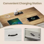 Table de chevet de ferme avec station de recharge - Table de nuit à 3 tiroirs avec ports USB