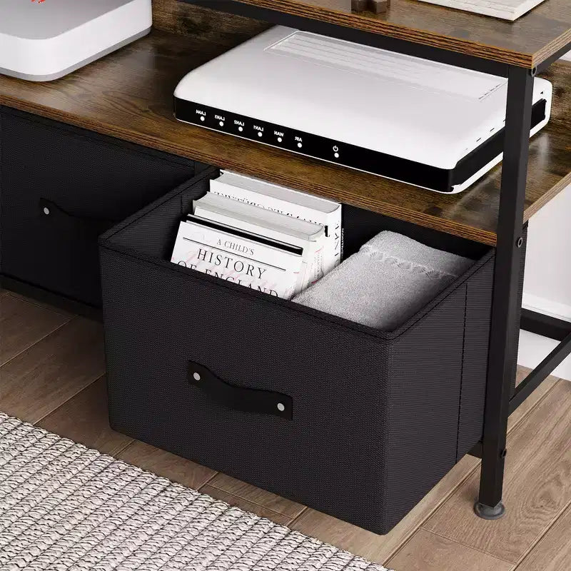 Meuble TV avec 3 tiroirs en tissu pour téléviseur de 55 pouces, meuble de rangement avec placards de rangement, console multimédia avec étagère ouverte, meuble de divertissement.