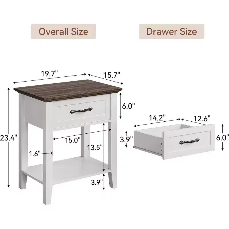 Table de chevet avec tiroir et 2 étagères de rangement, table d'appoint polyvalente pour chambre à coucher, salon, dortoir et petits espaces