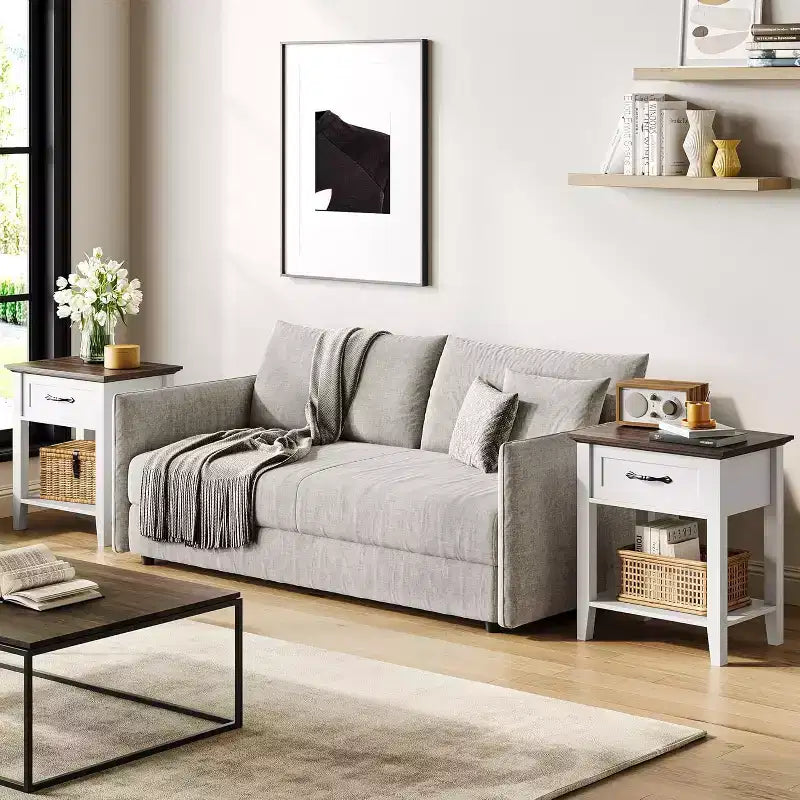 Table de chevet avec tiroir et 2 étagères de rangement, table d'appoint polyvalente pour chambre à coucher, salon, dortoir et petits espaces