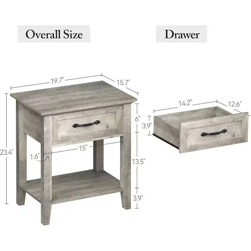 Table de chevet avec tiroir et 2 étagères de rangement, table d'appoint polyvalente pour chambre à coucher, salon, dortoir et petits espaces