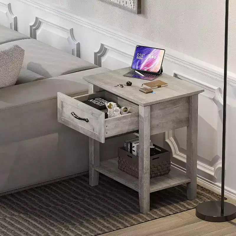 Table de chevet avec tiroir et 2 étagères de rangement, table d'appoint polyvalente pour chambre à coucher, salon, dortoir et petits espaces