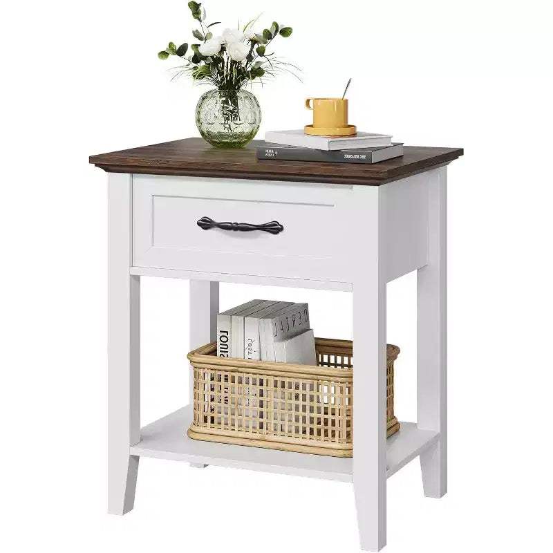 Table de chevet avec tiroir et 2 étagères de rangement, table d'appoint polyvalente pour chambre à coucher, salon, dortoir et petits espaces