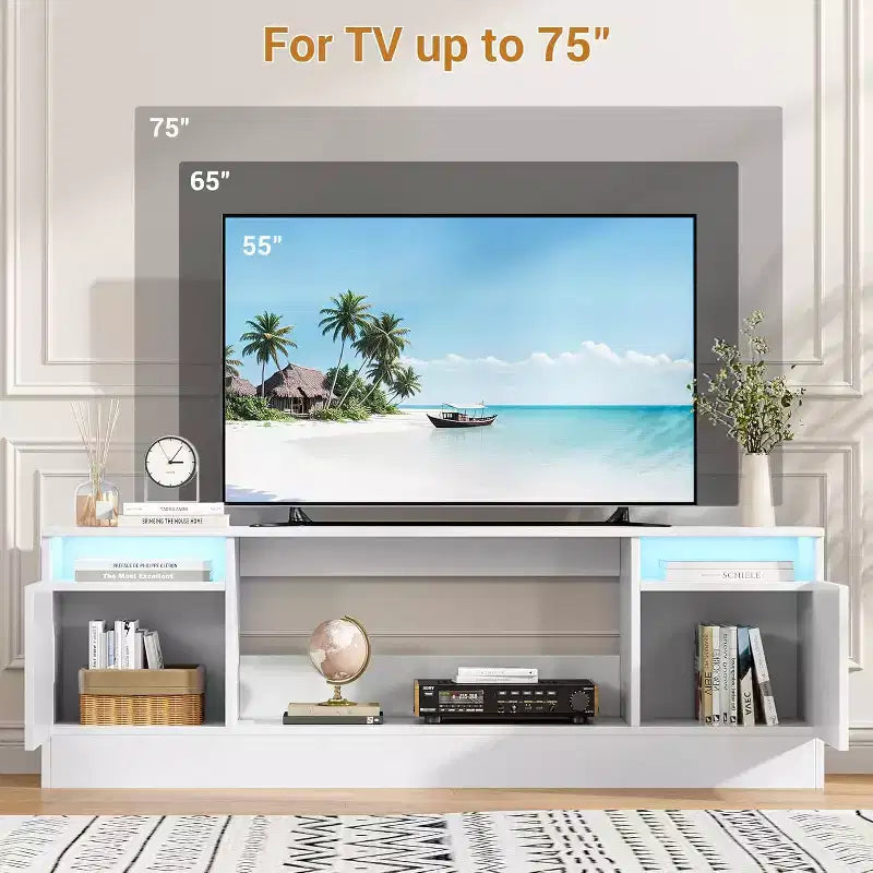 Meuble TV pour téléviseur jusqu'à 75 pouces, meuble de divertissement moderne avec armoire de rangement, s'adapte à une cheminée électrique de 36 pouces