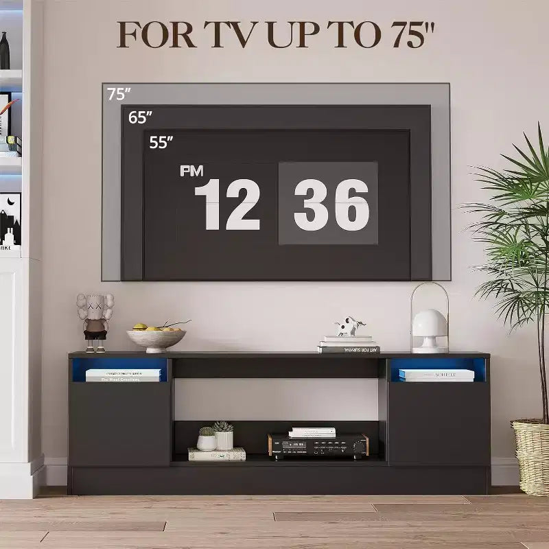 Meuble TV pour téléviseur jusqu'à 75 pouces, meuble de divertissement moderne avec armoire de rangement, s'adapte à une cheminée électrique de 36 pouces