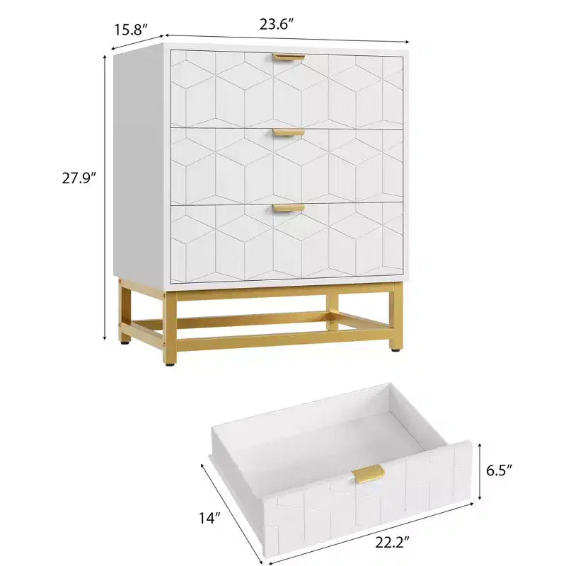 Table de chevet moderne à 3 tiroirs, table d'appoint en bois avec pieds en métal, table d'appoint de canapé pour petit espace, commode à 3 tiroirs pour chambre à coucher