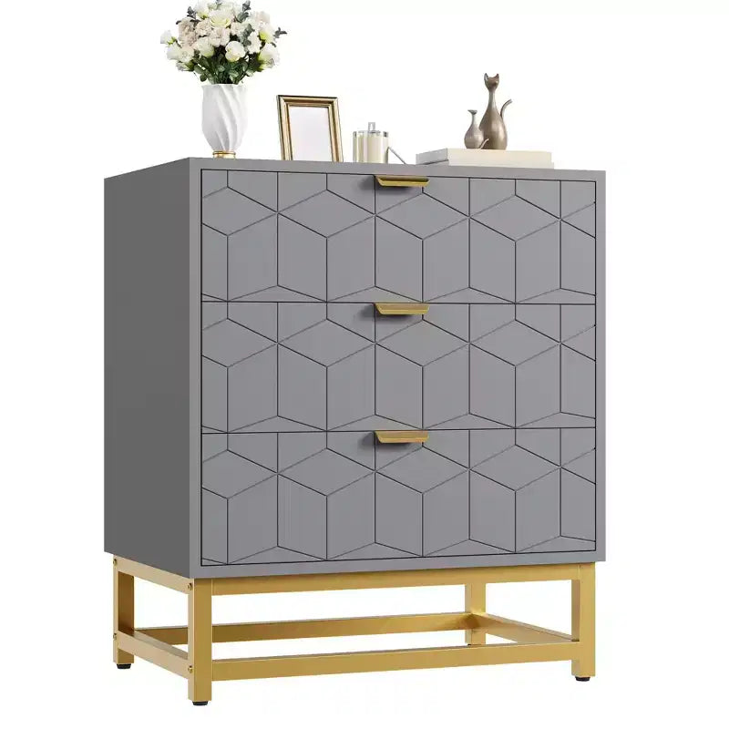 Table de chevet moderne à 3 tiroirs, table d'appoint en bois avec pieds en métal, table d'appoint de canapé pour petit espace, commode à 3 tiroirs pour chambre à coucher
