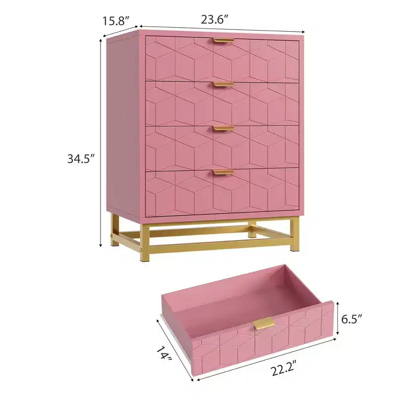 Table de chevet moderne avec 4 tiroirs, table d'appoint en bois avec pieds en métal, bout de canapé pour petit espace, commode à 4 tiroirs pour chambre à coucher