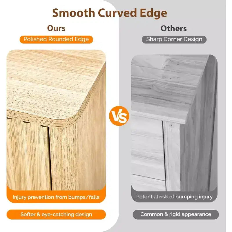 VINGLI Table de chevet haute 31,5 W avec tiroirs, Table de chevet cannelée en bois, Table de chevet 3 tiroirs moderne du milieu du siècle