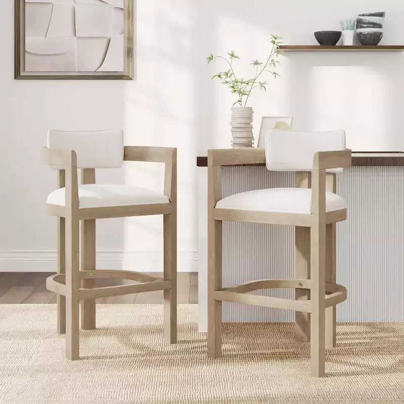 Christopher Knight Home Peyton Rubberwood Upholstered Bar Stool with Curved Open Back (Set of 2)