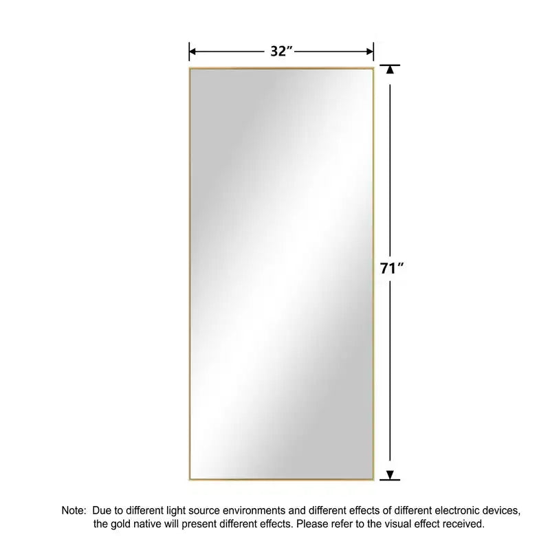 PexFix Miroir de Poutre Pleine Longueur 71x31 en Aluminium à Bord Fin et Angle Droit avec Support
