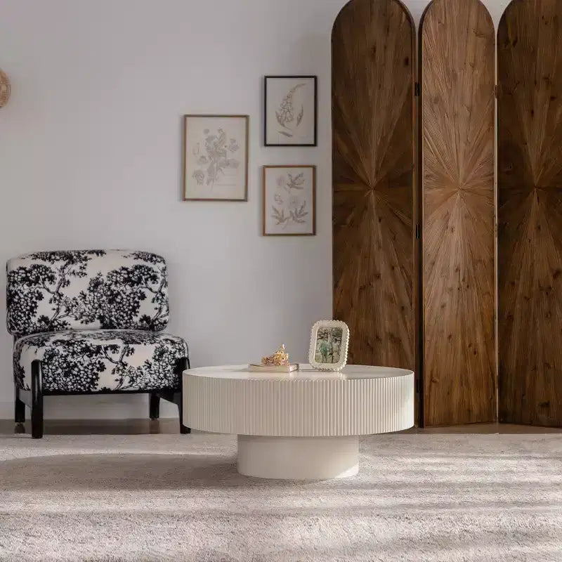 Maxax Table basse ronde moderne blanche, table d'appoint en bois de 34,25 pouces. Table basse d'appoint contemporaine pour salon, appartement, bureau