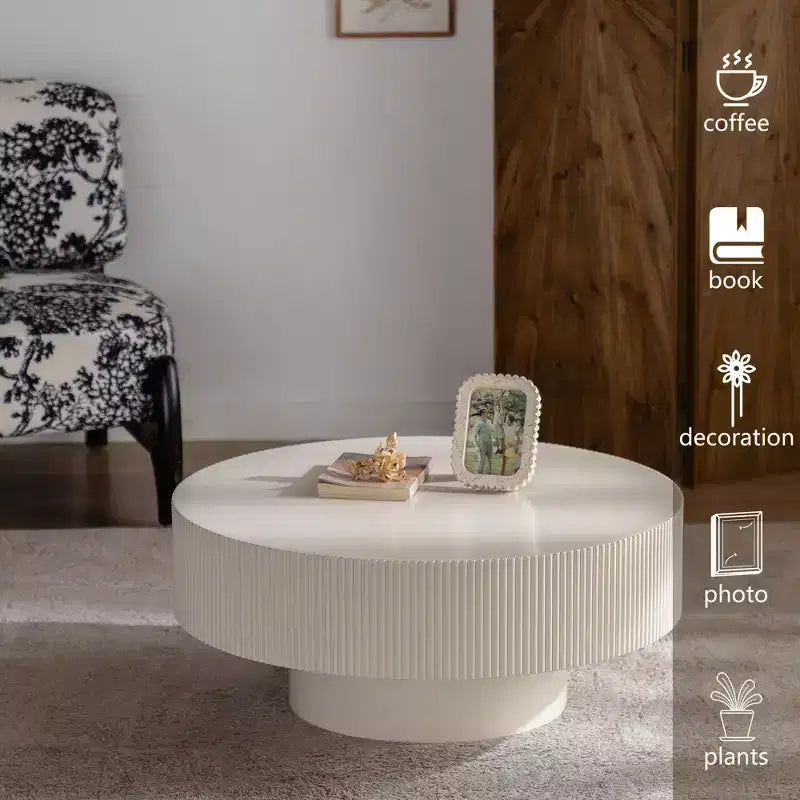 Maxax Table basse ronde moderne blanche, table d'appoint en bois de 34,25 pouces. Table basse d'appoint contemporaine pour salon, appartement, bureau