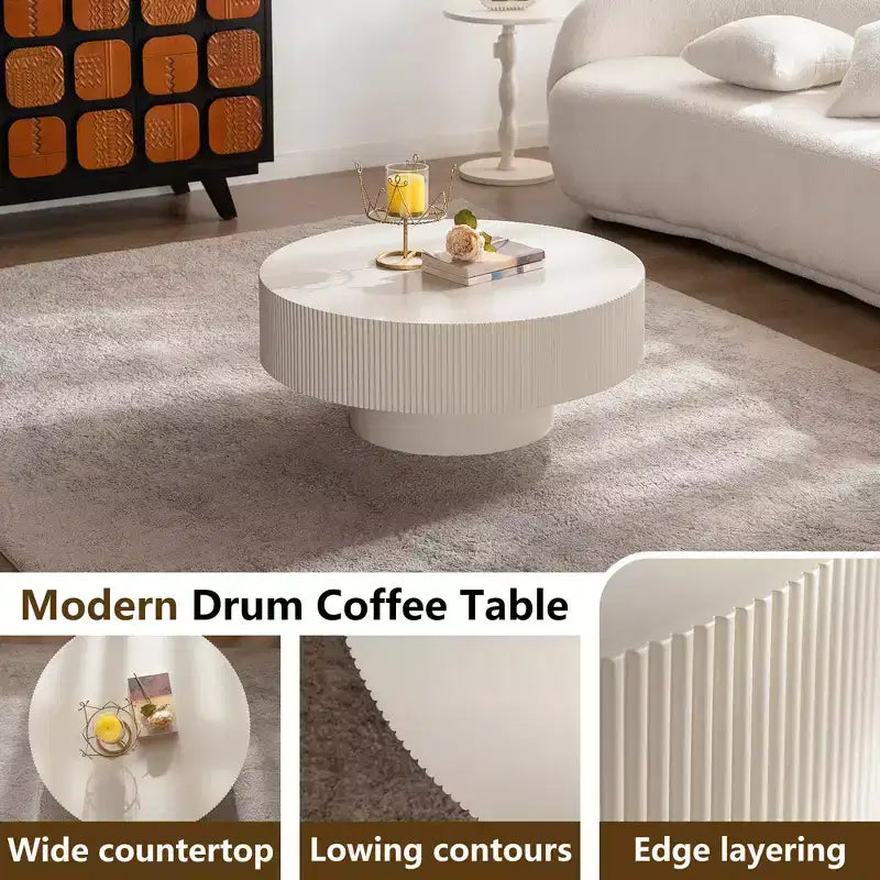 Maxax Table basse ronde moderne blanche, table d'appoint en bois de 34,25 pouces. Table basse d'appoint contemporaine pour salon, appartement, bureau
