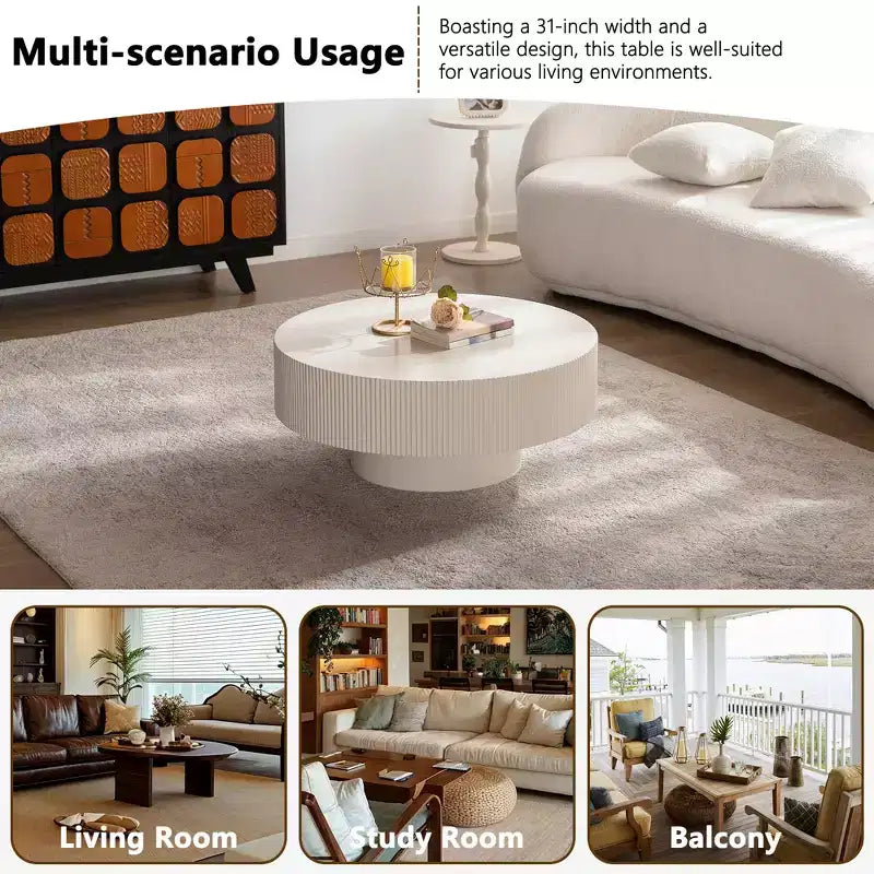 Maxax Table basse ronde moderne blanche, table d'appoint en bois de 34,25 pouces. Table basse d'appoint contemporaine pour salon, appartement, bureau