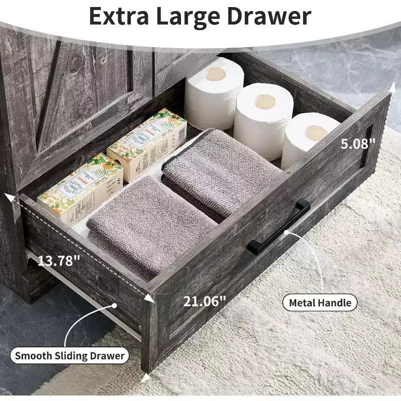 Meuble-lavabo de salle de bain Mastgoal 24 style ferme avec évier, commode de salle de bain avec grand tiroir de rangement