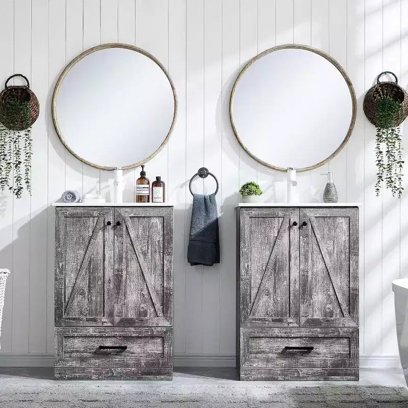 Meuble-lavabo de salle de bain Mastgoal 24 style ferme avec évier, commode de salle de bain avec grand tiroir de rangement