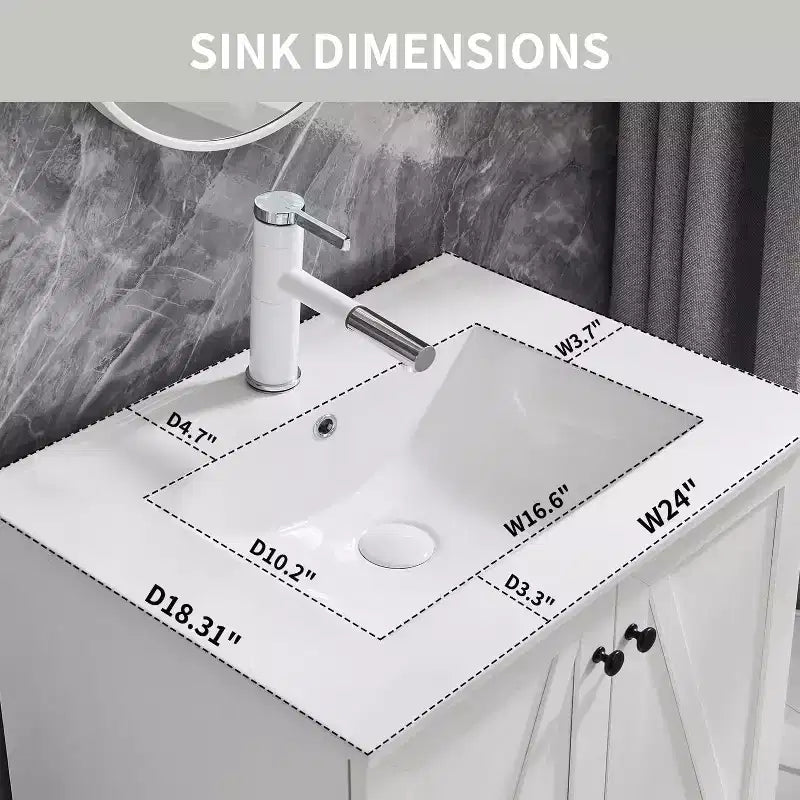 Meuble-lavabo de salle de bain Mastgoal 24 style ferme avec évier, commode de salle de bain avec grand tiroir de rangement