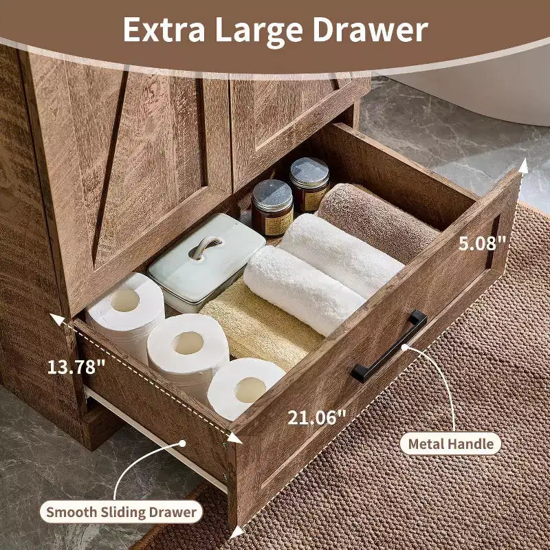 Meuble-lavabo de salle de bain Mastgoal 24 style ferme avec évier, commode de salle de bain avec grand tiroir de rangement