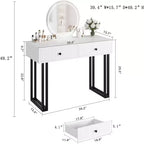 Acekool Coiffeuse avec Miroir et Lumières, Petite Table de Maquillage avec 2 Tiroirs, LED 3 Couleurs, Luminosité Réglable, Organisateur pour Chambre à Coucher