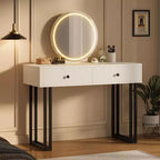 Acekool Coiffeuse avec Miroir et Lumières, Petite Table de Maquillage avec 2 Tiroirs, LED 3 Couleurs, Luminosité Réglable, Organisateur pour Chambre à Coucher