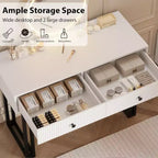 Acekool Coiffeuse avec Miroir et Lumières, Petite Table de Maquillage avec 2 Tiroirs, LED 3 Couleurs, Luminosité Réglable, Organisateur pour Chambre à Coucher