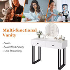 Acekool Coiffeuse avec Miroir et Lumières, Petite Table de Maquillage avec 2 Tiroirs, LED 3 Couleurs, Luminosité Réglable, Organisateur pour Chambre à Coucher