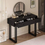 Acekool Coiffeuse avec Miroir et Lumières, Petite Table de Maquillage avec 2 Tiroirs, LED 3 Couleurs, Luminosité Réglable, Organisateur pour Chambre à Coucher