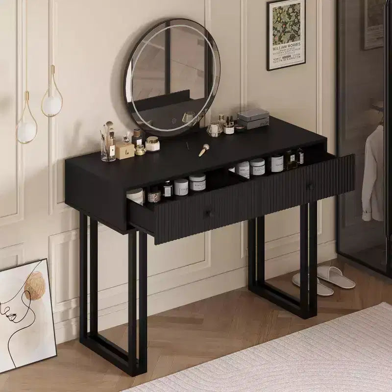 Acekool Coiffeuse avec Miroir et Lumières, Petite Table de Maquillage avec 2 Tiroirs, LED 3 Couleurs, Luminosité Réglable, Organisateur pour Chambre à Coucher