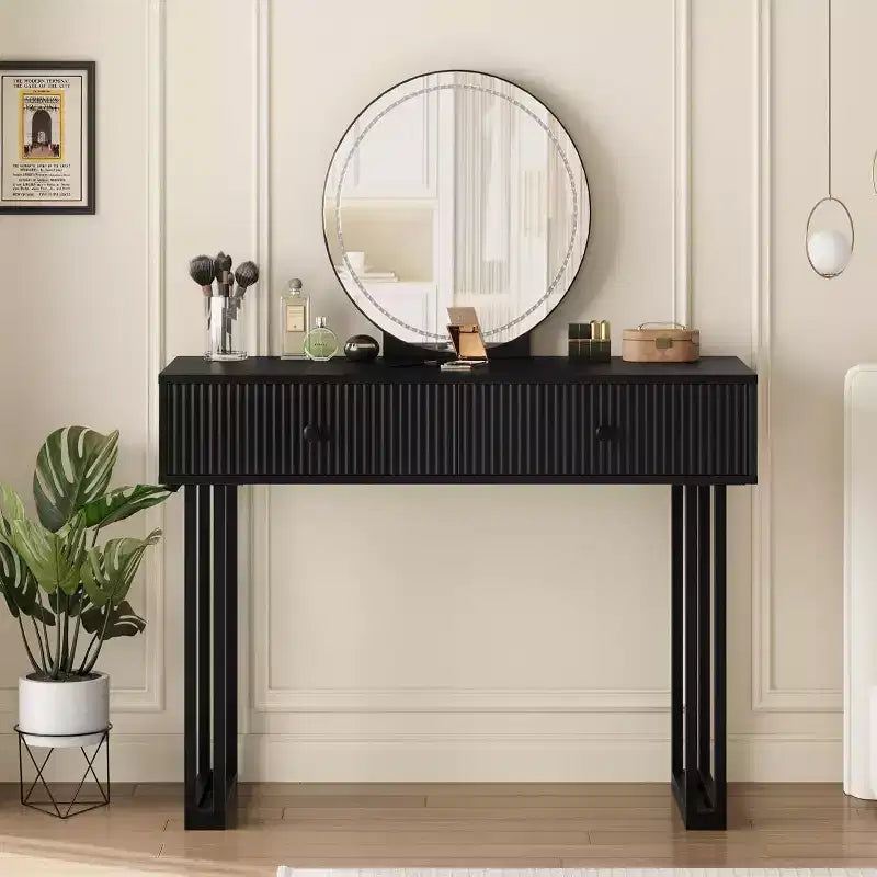 Acekool Coiffeuse avec Miroir et Lumières, Petite Table de Maquillage avec 2 Tiroirs, LED 3 Couleurs, Luminosité Réglable, Organisateur pour Chambre à Coucher