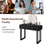 Acekool Coiffeuse avec Miroir et Lumières, Petite Table de Maquillage avec 2 Tiroirs, LED 3 Couleurs, Luminosité Réglable, Organisateur pour Chambre à Coucher