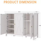 Meuble de rangement pour chaussures de ferme de 43 po avec 3 portes de grange, étagères réglables, range-chaussures étroit de grande capacité pour entrée et salon, blanc