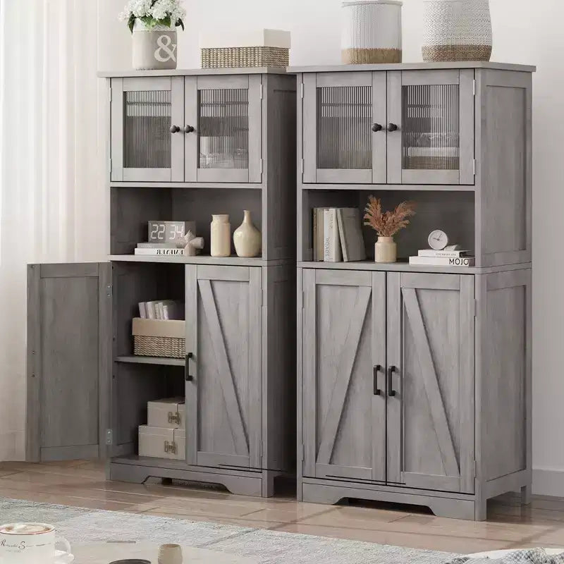 Meuble de rangement de salle de bain, meuble de rangement de linge autonome avec portes et étagères, meuble de rangement de cuisine en bois, pour salon,
