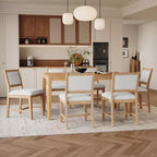 Ensemble de salle à manger Whisen Mid-Century 7 pièces pour 6 personnes, table en bois et chaises rembourrées confortables