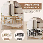 Ensemble de salle à manger Whisen Mid-Century 7 pièces pour 6 personnes, table en bois et chaises rembourrées confortables