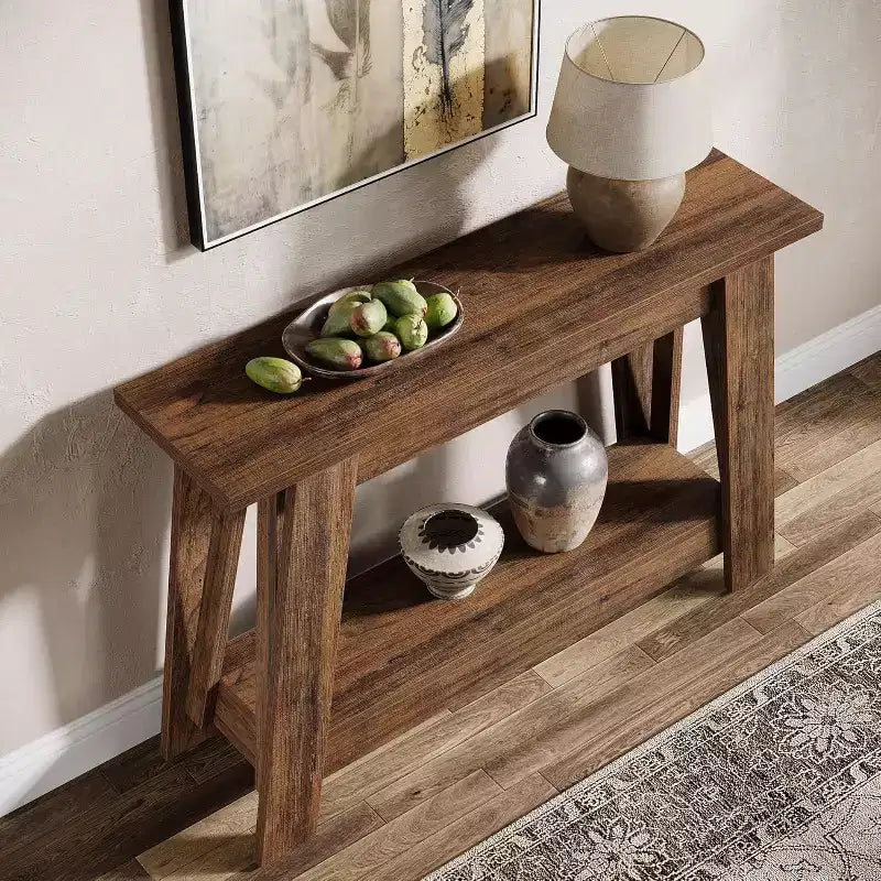 Console en bois Lantine 41,3 po, table d'entrée à 2 niveaux avec rangement, table de canapé derrière le canapé pour le salon, le couloir, le foyer
