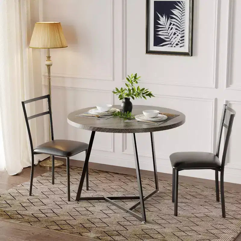 Ensemble de salle à manger rond 2 personnes – Table peu encombrante et chaises rembourrées, ensemble de cuisine moderne pour petits espaces