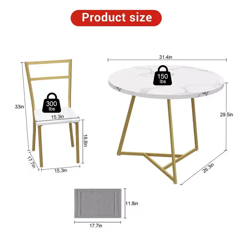 Ensemble de salle à manger rond 2 personnes – Table peu encombrante et chaises rembourrées, ensemble de cuisine moderne pour petits espaces