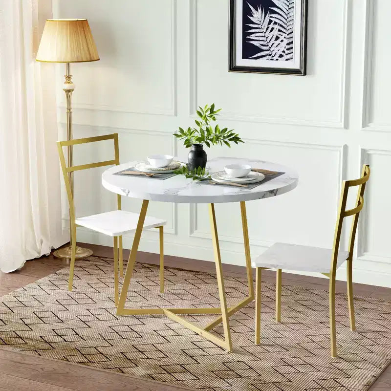 Ensemble de salle à manger rond 2 personnes – Table peu encombrante et chaises rembourrées, ensemble de cuisine moderne pour petits espaces