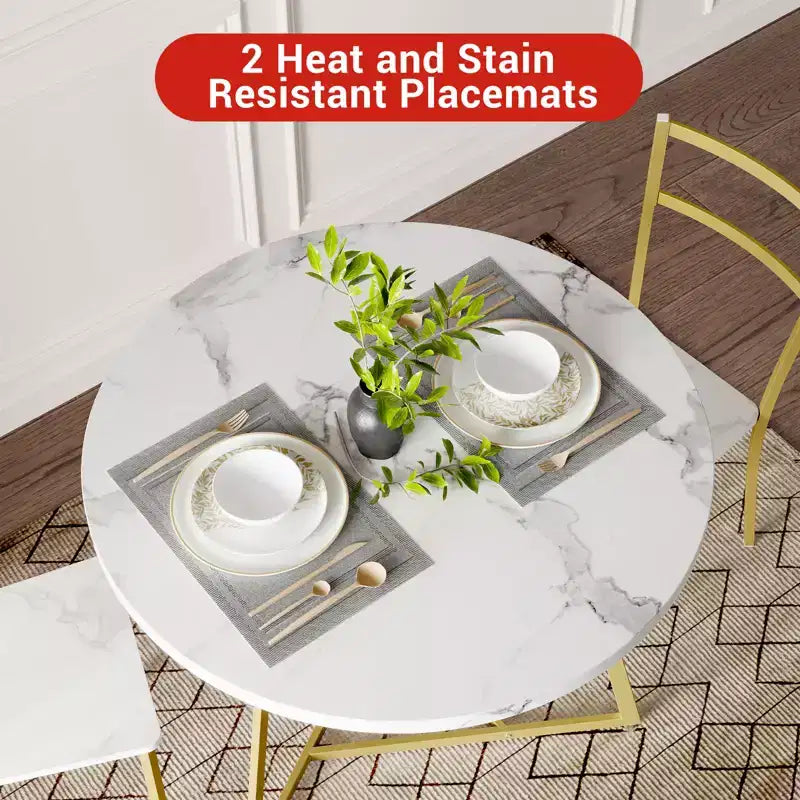 Ensemble de salle à manger rond 2 personnes – Table peu encombrante et chaises rembourrées, ensemble de cuisine moderne pour petits espaces