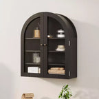 Petit meuble mural arqué avec portes vitrées, armoire de rangement murale de 61 cm avec étagère réglable, pour cuisine, salle de bain, buanderie