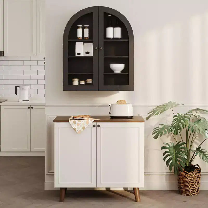 Petit meuble mural arqué avec portes vitrées, armoire de rangement murale de 61 cm avec étagère réglable, pour cuisine, salle de bain, buanderie