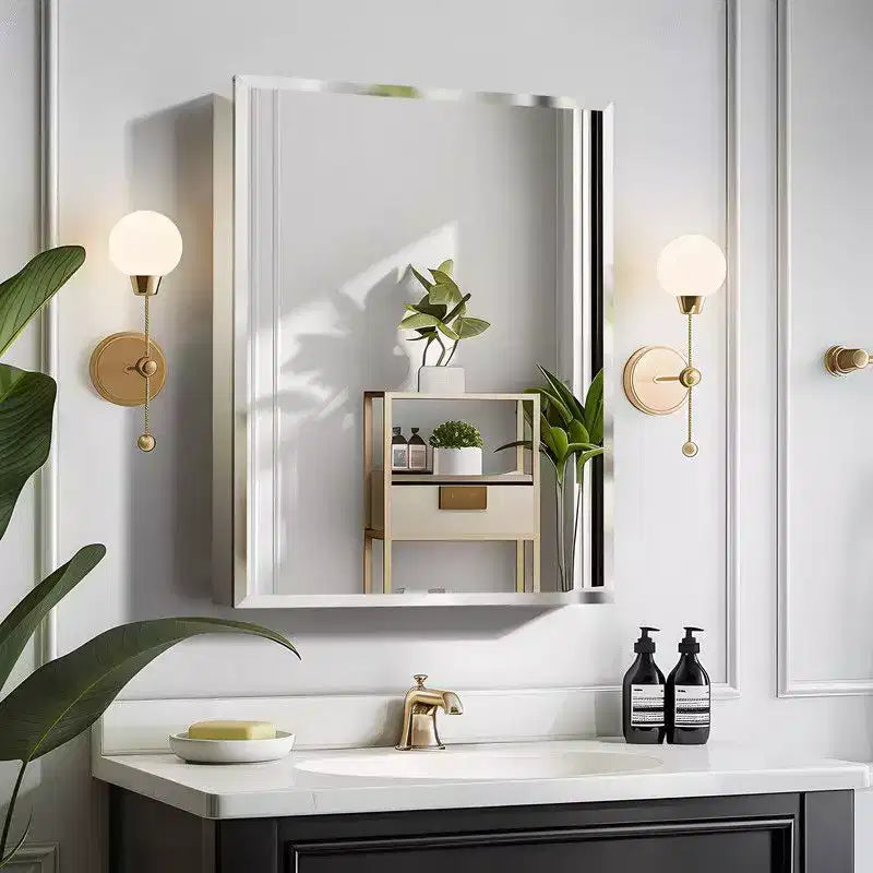 PexFix 26 x 20 Bathroom Cabinet with Mirror Stainless Steel Frame and 2 Adjustable Shelves Wall Medicine Cabinets Mirrors Rectangle Recessed Black