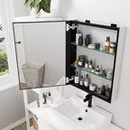 PexFix Armoire de toilette 66 x 50,8 cm avec miroir, cadre en acier inoxydable et 2 étagères réglables, armoires à pharmacie murales, miroirs rectangulaires encastrés, noir