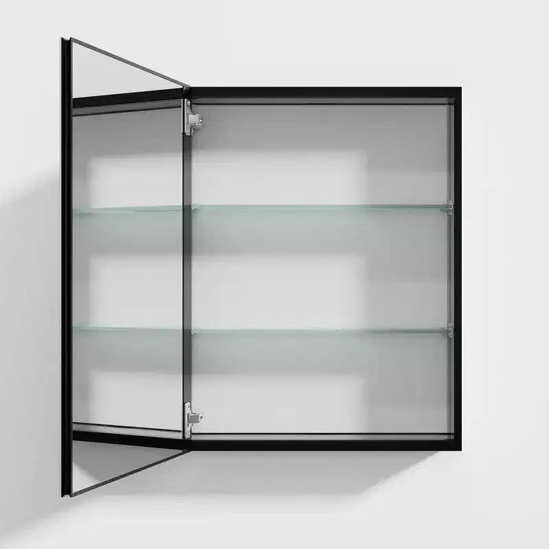 PexFix Armoire de toilette 66 x 50,8 cm avec miroir, cadre en acier inoxydable et 2 étagères réglables, armoires à pharmacie murales, miroirs rectangulaires encastrés, noir