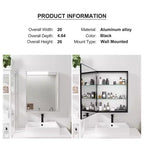 PexFix Armoire de toilette 66 x 50,8 cm avec miroir, cadre en acier inoxydable et 2 étagères réglables, armoires à pharmacie murales, miroirs rectangulaires encastrés, noir