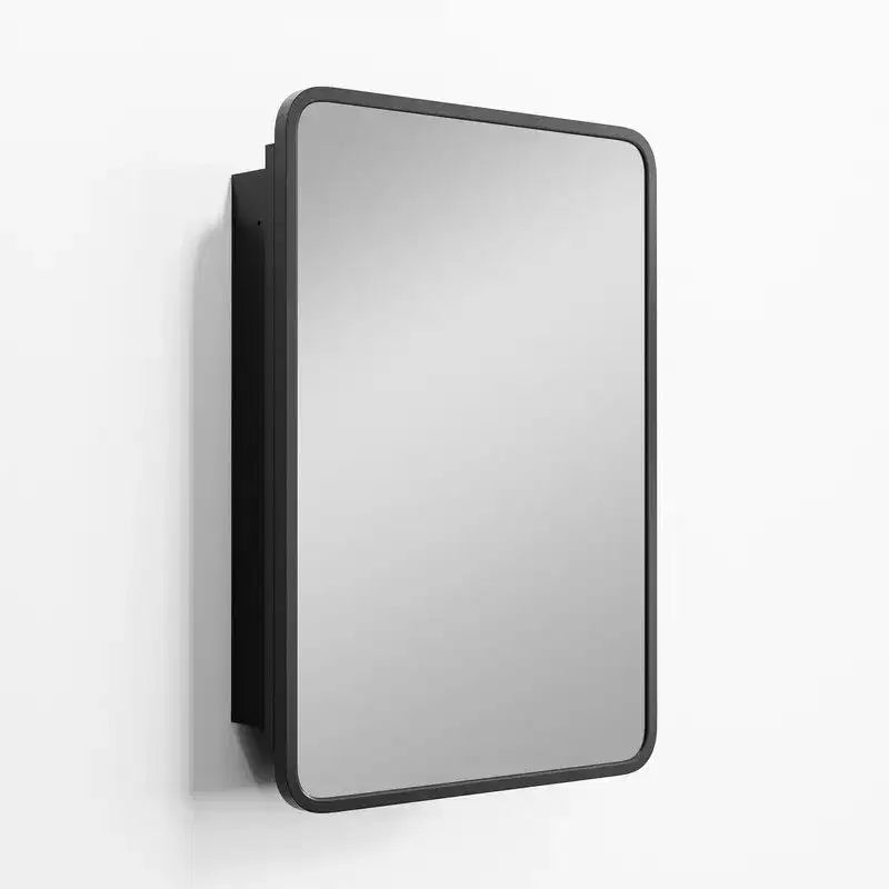 PexFix Armoire de toilette 28 x 20 avec miroir Cadre en acier inoxydable et 2 étagères réglables Armoires à pharmacie murales Miroirs Rectangulaire Encastré Noir