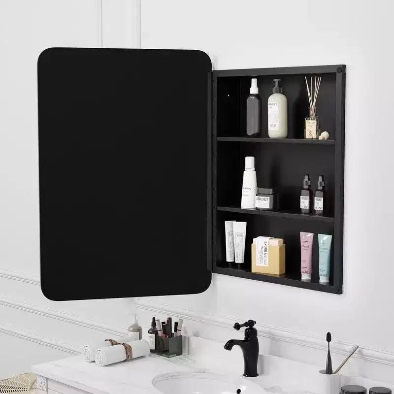 PexFix Armoire de toilette 28 x 20 avec miroir Cadre en acier inoxydable et 2 étagères réglables Armoires à pharmacie murales Miroirs Rectangulaire Encastré Noir