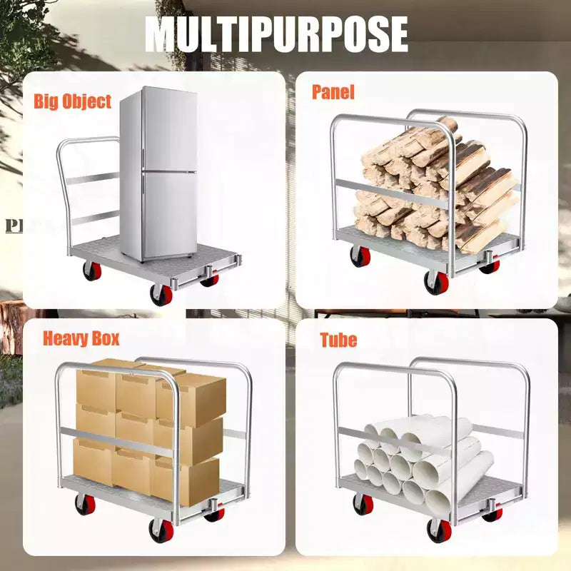 Chariot de transport, chariot en acier – Capacité de 907 kg, diable à plateau robuste avec roulettes pivotantes de 12,7 cm, 91,4 cm L x 61 cm l, rampes latérales 3 pans
