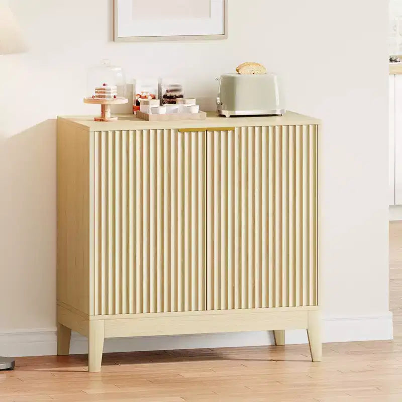 31.5 Inch Fluted Sideboard Buffet Cabinet with Doors and Adjustable Shelf, Modern Wooden Coffee Bar for Living Room Dining Room Kitchen Entryway